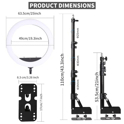 25 '' Ring Light Wall Mount with Phone Holder, Rotatable Triangle Boom Arm Overhead Light Stand for Photography Lighting Studio, Live Streaming, Salon, Barber Light, Beauty Tattoo Light