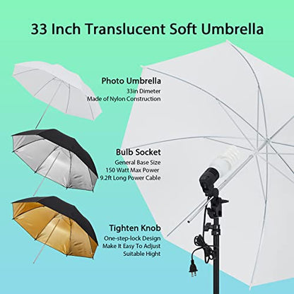 Photography Lighting kit with Backdrops, 8.5ftx10ft Backdrop Stand, 5 Tripod Stands and Bulb, Umbrella Softbox Continuous Lighting, Photo Studio Equipment for Portrait Product Photo Shoot