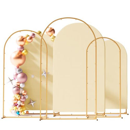 Set of 3 Metal Arch Backdrop Stand with Cover Set, (7.2FT, 6.6FT, 6FT Wedding Arch and Cover Set), Backdrop Arch for Party, Baby Shower, Birthday, and Graduation Ceremony - color: Yellow, size: 7.2ft+6.6ft+6ft