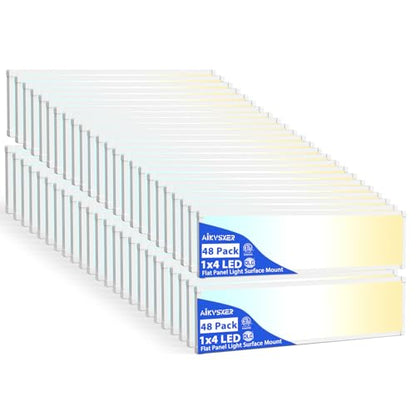 AIKVSXER 48Pack 1x4 LED Flat Panel Light, 6500LM Ultra-Bright, 30-50W White | 3000K-6500K Adjustable, 0-10V Dimming, AC120-277V, Slim Surface Mount Ceiling Light for Office, Home, Garage - color: White, size: 1x4ft-48P