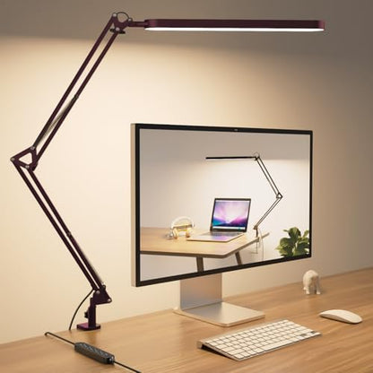 SKYLEO Desk Lamp - LED Desk Light - 5 Color Modes X 11 Brightness Levels - Adjustable Swing Arm - Timmer & Memory Function - 12W Lamp for Desk - Red - style: Red swing arm