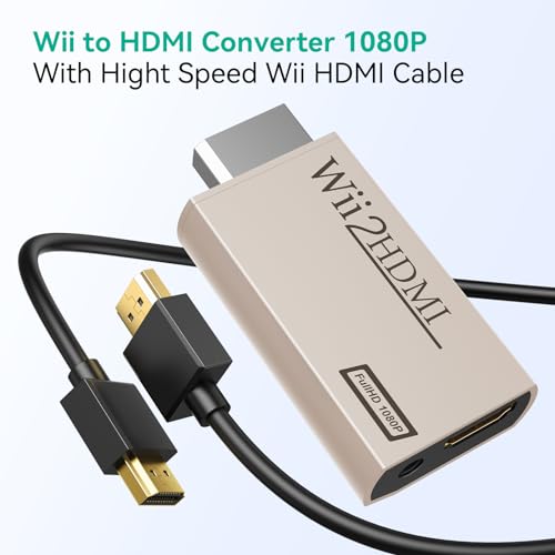 GANA Wii to HDMI Converter Adapter with Hdmi Cable Connect Wii Console to HDMI Display in 1080p Output Video with 3.5mm Audio Supports All Wii Display Modes Khaki - color: wii to hdmi Khaki