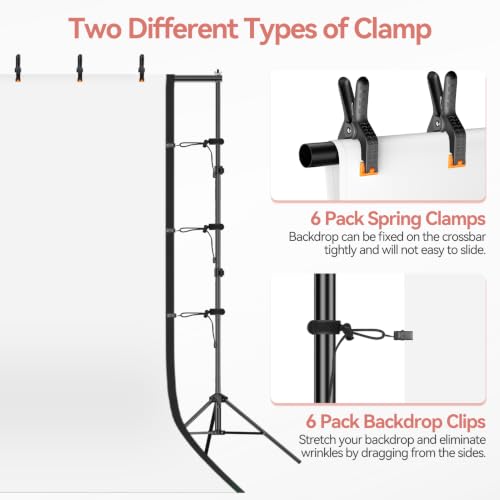 7 x 10 FT Photo Video Studio Backdrop Stand Kit, Photography Background Support System with 6.5 x 10FT Black, White Backdrop, Clamps, Sandbags and Carry Bag for Photoshoot, Portrait - color: Black, White