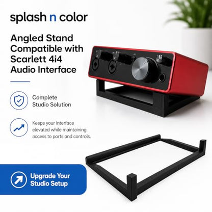 SplashNColor Angled Stand Compatible with Focusrite Scarlett 4i4 – Elevated Desktop Access | Space-Saving Audio Interface Riser | Home Studio Control Viewing Base