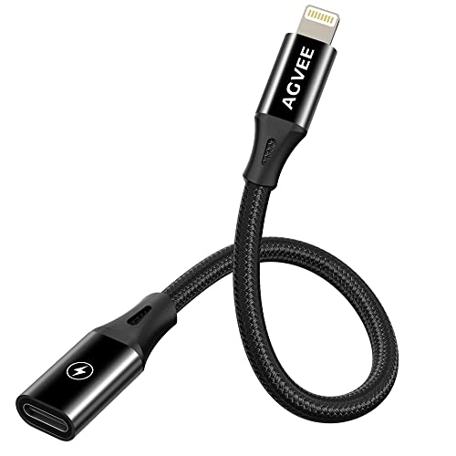 AGVEE 4 Inch USB-C Female to Lightning Male 30W Charging Adapter | Fast Charger Converter for iPhone 14 13 12 11 Airpods iOS Device Carplay, Not for Audio, - color: Black, size: 4 Inch, style: C Female to Lightning Male