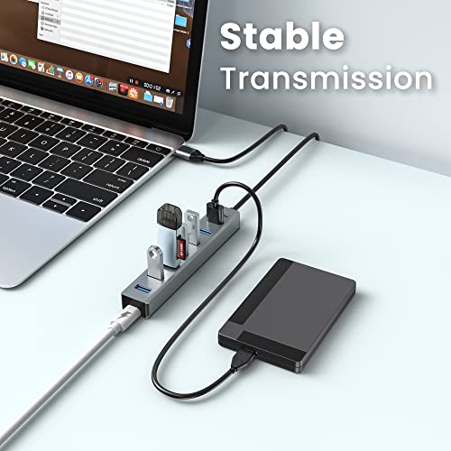 USB 3.0 hub, atolla 7-Port Multi USB Aluminum hub, 1m Extension Cable USB Splitter, Suitable for PC, Laptop, MacBook Pro, etc. - color: Space Gray