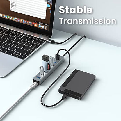 USB 3.0 hub, atolla 7-Port Multi USB Aluminum hub, 1m Extension Cable USB Splitter, Suitable for PC, Laptop, MacBook Pro, etc. - color: Space Gray