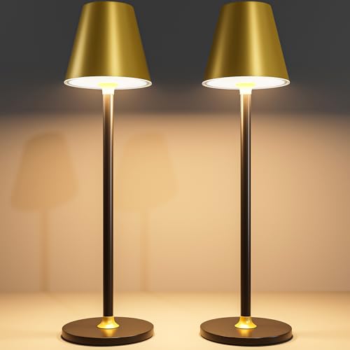 Timjorman 2-Pack Cordless Table Lamps - 5000mAh Rechargeable Battery Operated Desk Lamp, 3-Level Dimmable LED Night Light for Bedroom, Dining, Restaurant - Metal Design(Gold&Black 2-Pack) - color: Gold&Black 2pack