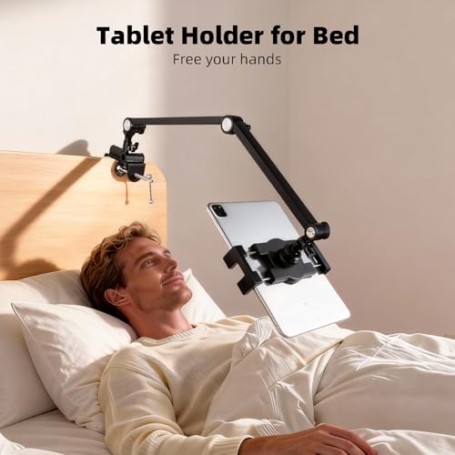 iPad Desk Mount, Adjustable Foldable Tablet Aluminum Arm, 360° Rotation, Tablet Stand Holder for Bed, Fits 4.7"-15" iPad Pro/Air/Mini, Phones, Galaxy Tab, Portable Monitor - size: N6