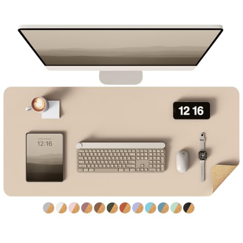 YSAGi Double-Sided Desk Pad, 35.4"x17" Leather Desk Mat, Eco Cork Desk Pad Protector,Large Mouse Pad,Waterproof Desk Blotter for Office/Home (Beige/Cork) - color: Beige/Cork, size: 35.4"x17"