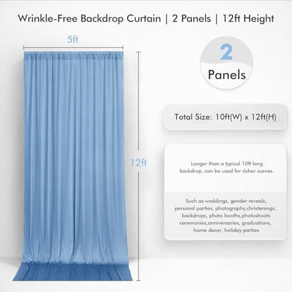 10ftx12ft Wrinkle Free Dusty Blue Backdrop Curtain, 2 Panels 12FT Height Wedding Backdrop Drapes, Silky Polyester Back Drop Cloth for Birthday Photography Background Party Backdrop Draping - color: Dusty Blue, size: (W)5ft x (H)12ft (2 Panel)