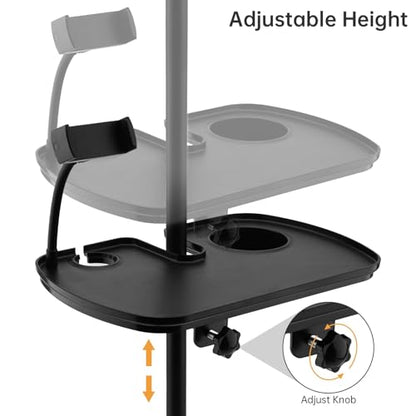 Microphone Stand Tray with Phone Holder, 12.2" Large Clamp On Shelf Table | Fits 0.4"-2" pole. Hold 9.9 lbs. Raised edge. Fits karaoke music stand studio concert floor lamp beach sunshade table storage