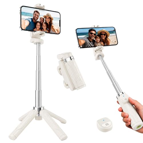 Mini Selfie Stick Tripod, 4" Pocket-Sized Selfie Stick with Bluetooth Remote, 4-Leg Reinforced Stand, 360° Rotation, 3.8 oz Lightweight for iPhone/Android, Ideal for Travel/Live Stream/Vlog - color: B. 4 inches Pocket - White, size: 4-16 inches