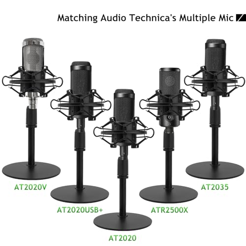 Upgraded AT2020 Desktop Mic Stand, Adjustable Mic Stand Desk with Shock Mount and Foam Windscreen for Audio Technica AT2020 AT2020USB+ AT2035 ATR2500 Condenser Mic