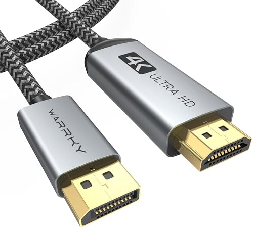 WARRKY 4K DisplayPort to HDMI Cable 10FT[Metal Case, Nylon Cable] One-Way Transmission DP 1.2 Computer to HDMI 1.4 Screen Compatible for Dell, HP, Samsung, PC, Laptop, Projector, TV – Passive - size: 10FT, style: 1 Pack