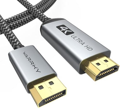 WARRKY 4K DisplayPort to HDMI Cable 10FT[Metal Case, Nylon Cable] One-Way Transmission DP 1.2 Computer to HDMI 1.4 Screen Compatible for Dell, HP, Samsung, PC, Laptop, Projector, TV – Passive - size: 10FT, style: 1 Pack