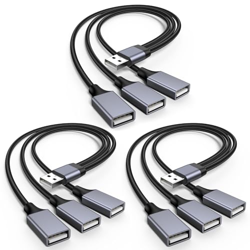 3 Pack USB Y Splitter 1 in 3 Out, USB Male to 3 Female Cable for PC, Tablet, Laptop, MacBook, Keyboard, PS4, PS5, Mouse, FlashDrive, LED, Etc. - size: 3 Pack