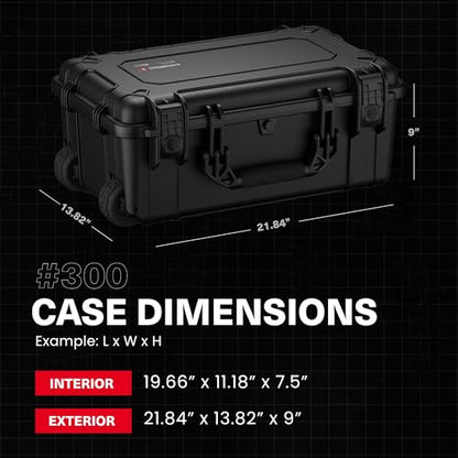 Condition 1 22" Large Rolling Lockable Hard Storage Case w/Padded Divider & Lid Organizer, Model 300, Waterproof Protective Box for Camera & Production Gear, Made in USA, 21.84"x13.82"x9" Black