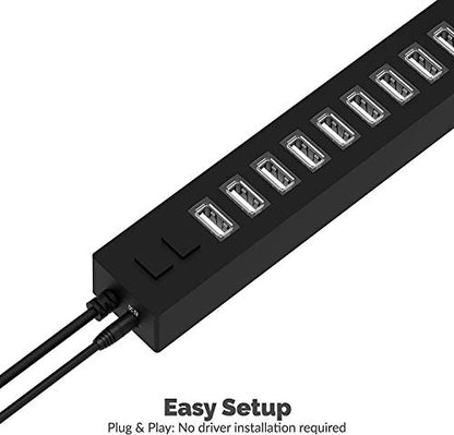 SABRENT 13 Port High Speed USB 2.0 Hub with Power Adapter and 2 Control Switches (HB-U14P) - size: 13-PORT