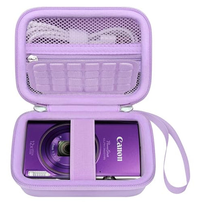 Elonbo Carrying Case for Canon PowerShot ELPH 360 HS A/ 360 HS/ 360/ IXY 650 Digital Camera, Canon PowerShot ELPH 330/190/160/115/130/110 Camera Hard Travel Bag, Mesh Pocket fits Battery Cable, Purple - color: Purple