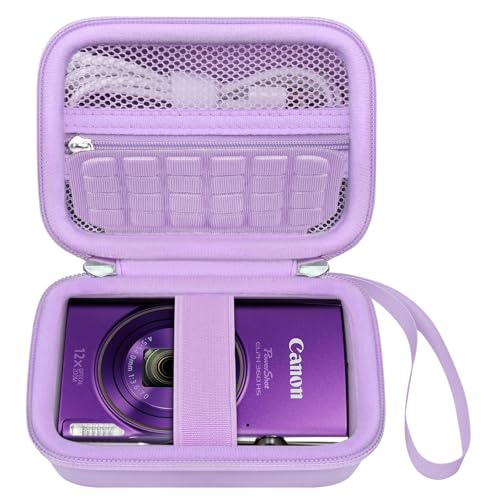 Elonbo Carrying Case for Canon PowerShot ELPH 360 HS A/ 360 HS/ 360/ IXY 650 Digital Camera, Canon PowerShot ELPH 330/190/160/115/130/110 Camera Hard Travel Bag, Mesh Pocket fits Battery Cable, Purple - color: Purple