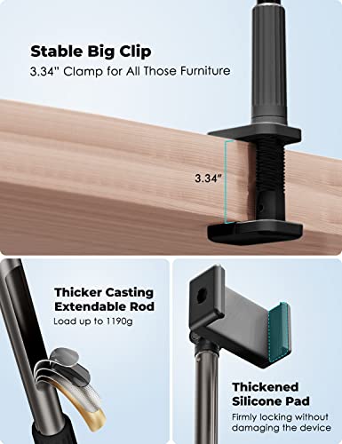Viozon Phone Holder, Flexible Long Arm,Overhead Mount,360° Angle Adjustable,Aluminum Alloy, C Clamp for Headboard Bedside&Table&Desk,Compatible with 3.5"-6.9" Phone,iPhone 16 15Plus / Pro Max - color: Black