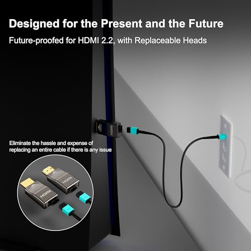 RUIPRO 8K Detachable Full Fiber Optic Armored HDMI 2.1 Cable 130FT, Ultra High Speed 48Gbps, Support 8K@60Hz 4K@120Hz, Dynamic HDR, eARC, Compatible with PS5/Xbox/Blu-ray/TV/Monitor/Projector - size: 130FT
