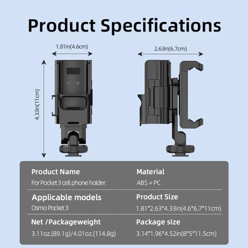 Coyktonty Phone Holder Set for DJI OSMO Pocket 3/Pocket 4 with 1/4 Threaded Hole and Cold Shoe Groove Attaches to tripods, Selfie Sticks, Fill-in Lights.