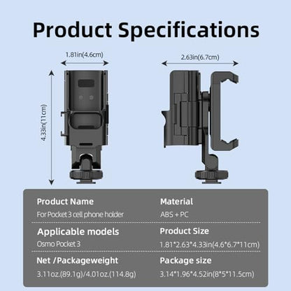Coyktonty Phone Holder Set for DJI OSMO Pocket 3/Pocket 4 with 1/4 Threaded Hole and Cold Shoe Groove Attaches to tripods, Selfie Sticks, Fill-in Lights.