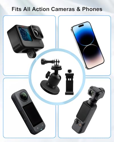 Magnetic Phone & Action Camera Mount with Heavy-Duty Magnet, Fence & Metal Surface Camera Holder Compatible with GoPro Mevo Start iPhone Insta360, Sports Recording Mount for Baseball Softball Tennis