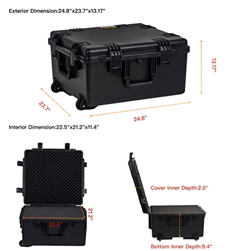 MEIJIA Premium Waterproof Rolling Hard Camera Case,Hard Protective Case with customizable fit foam and wheels,Full Protection with Light&Convenient Design,Elegant Black (24.8"X23.7"X13.17") - size: 24.8"X23.7"X13.17"