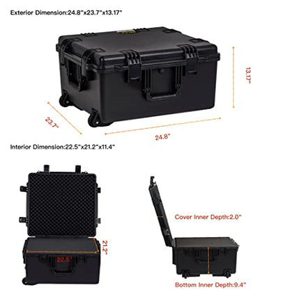 MEIJIA Premium Waterproof Rolling Hard Camera Case,Hard Protective Case with customizable fit foam and wheels,Full Protection with Light&Convenient Design,Elegant Black (24.8"X23.7"X13.17") - size: 24.8"X23.7"X13.17"