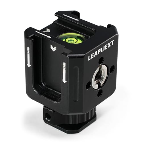 Professional Cold Shoe Mount Adapter - Triple Hot Shoe Expansion with 1/4" Tripod Thread, Built-in Level, Compatible with DSLR Camera Cage Flash LED Light Microphone Monitor