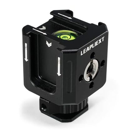 Professional Cold Shoe Mount Adapter - Triple Hot Shoe Expansion with 1/4" Tripod Thread, Built-in Level, Compatible with DSLR Camera Cage Flash LED Light Microphone Monitor