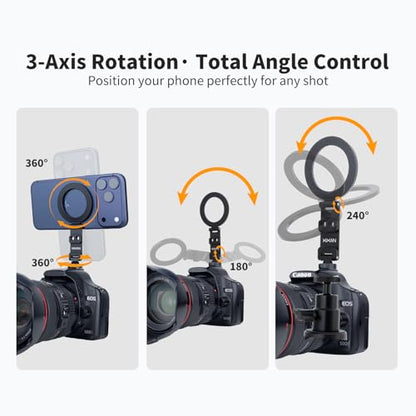 Magnetic Phone Tripod Mount Adapter with 1/4" Thread, Cold Shoe Phone Holder for Camera. Compatible with MagSafe for iPhone, 360° Rotatable, Foldable, Portable Design for Photography Video Vlog - style: Premium Magnetic