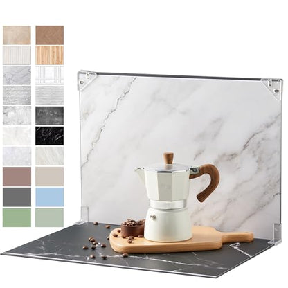 Product Photography Backdrops 22.5x34.5in, Photo Backdrop Board Kit with 10Pcs 20Patterns Double-Sided Background Paper, Food Photography Backdrops, Tabletop Photo Backdrop for Food Jewelry Cosmetics