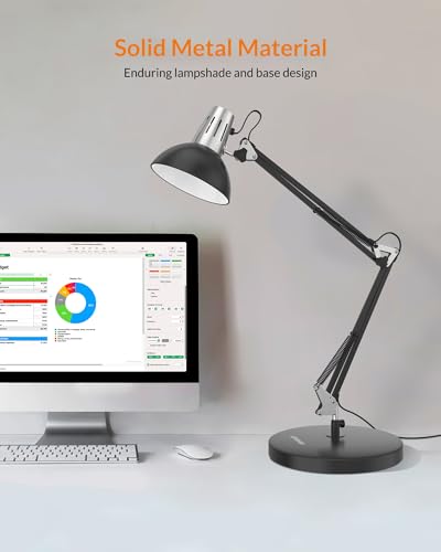 LEPOWER Metal Desk Lamp, Adjustable Goose Neck Architect Table Lamp with On/Off Switch, Swing Arm Desk Lamp with Clamp, Eye-Caring Reading Lamp for Bedroom, Study Room &Office (Black) - color: Black