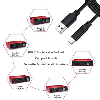 weishan USB C Cable Replacement for Focusrite Scarlett Solo(3rd Gen), Scarlett 2i2(3rd Gen) Audio Interface, with USB C Male to USB Female Adapter, Nylon Braided, 6.6 ft - style: Braided