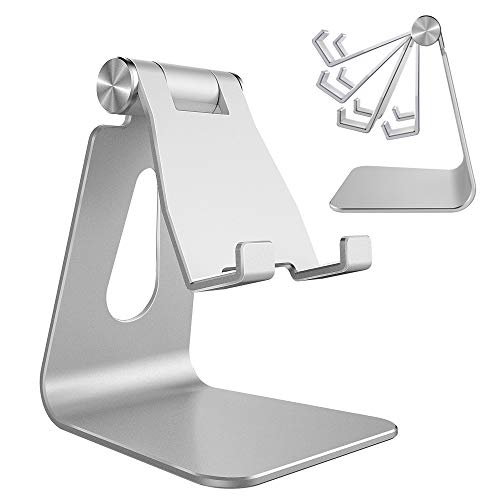 CreaDream Adjustable Cell Phone Stand, Phone Stand, Cradle, Dock, Holder, Aluminum Desktop Stand Compatible with Phone Xs Max Xr 8 7 6 6s Plus SE Charging, Accessories Desk,All Mobile Phones-Silver - color: Silver