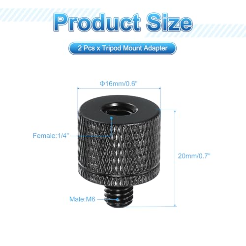 PATIKIL Tripod Screw Adapter 1/4" Female to M6 Male, 2 Pcs Tripod Nut Connectors Camera Mount Screw Camera Double Head Converter for Microphone Holder Magic Arms Accessories, 20 mm - size: 1/4" Female to M6 Male,20 mm