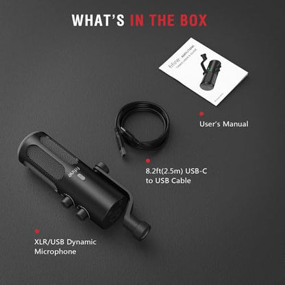FIFINE XLR/USB Podcast Dynamic Microphone for Streaming, Studio XLR Microphone, PC Streamer Mic All Metal with Mute Button, Headphone Jack, for Vocal Voice Over Music Recording-AmpliTank Tank3