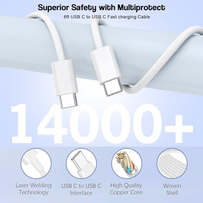 2Pack iPhone 17 16 15 Pro Max Fast Charging Block,6FT USB C to C Woven Cable Cord 40W USB C Apple Charger 4 Port PD&AC Charger Block Fast Charging for iPhone 17 Air/16e/17/16 /15 Plus/Pro/Pro Max/iPad - size: 6FT C-C