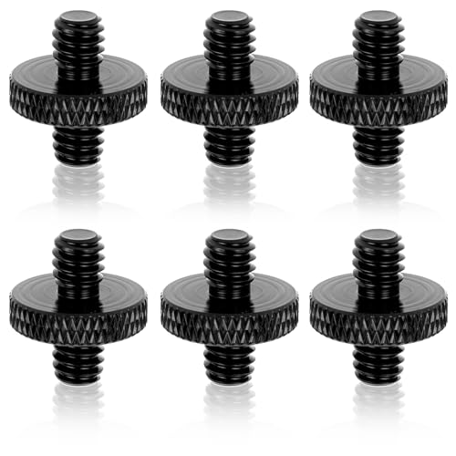 Skrfren 6 Pack 1/4" Male to 1/4" Male Threaded Tripod Screw Adapter, Double Head Standard Mounting Thread Converter, Aluminum Alloy Camera Cage Mount Adapter for Light Stand Shoulder Rig (Black)