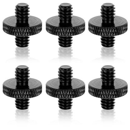 Skrfren 6 Pack 1/4" Male to 1/4" Male Threaded Tripod Screw Adapter, Double Head Standard Mounting Thread Converter, Aluminum Alloy Camera Cage Mount Adapter for Light Stand Shoulder Rig (Black)