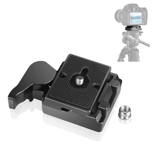 UTEBIT 323 RC2 Tripod Quick Release Plate, with 1/4" and 3/8" Camera Screw | Metal Rapid Connect Adapter Tripod Mount Plate for Manfrotto 200pl-14 Rc2 Camera Tripod Head, Black