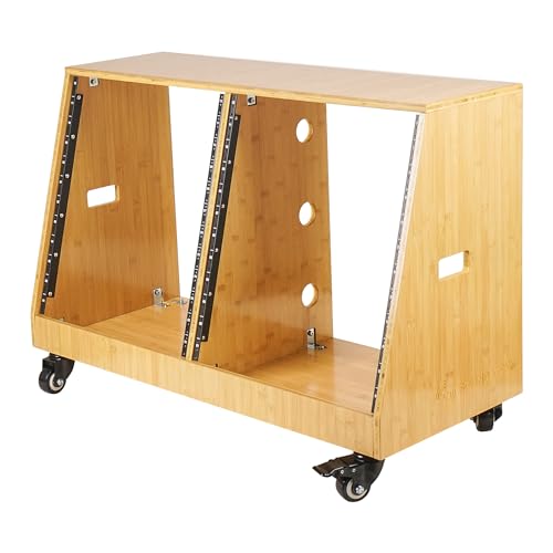 Sound Town DIY 2 x 12U Slanted Studio Rack with Solid Carbonized Bamboo, Casters, for Recording Room, Home Studio (STBR-D12T) - size: 2 x 12U, Carbonized Bamboo