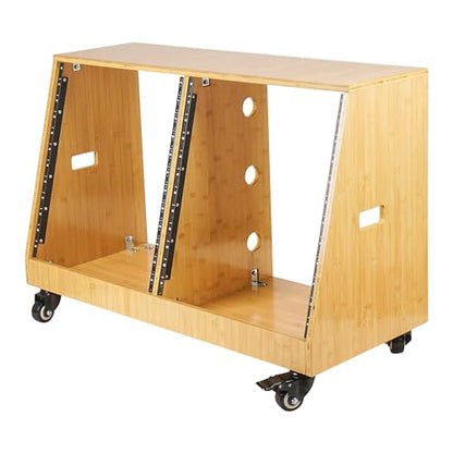 Sound Town DIY 2 x 12U Slanted Studio Rack with Solid Carbonized Bamboo, Casters, for Recording Room, Home Studio (STBR-D12T) - size: 2 x 12U, Carbonized Bamboo