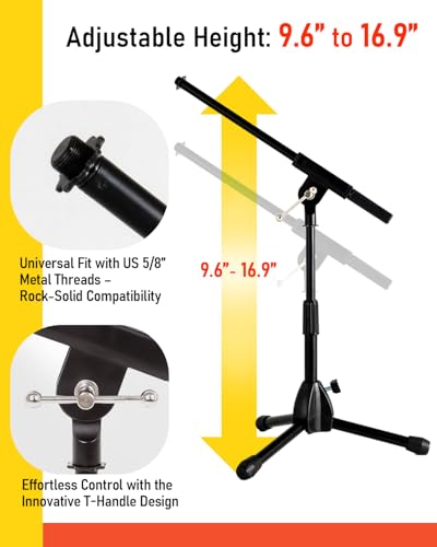 Stage Rocker Foldable Tripod Low-Profile Mic Boom Stand, 2 Pack - Height Extending from 9.6'' to 16.9'', w/Adjustable Telescoping Arm Up to 9'', Lightweight, Black, Powered by Hamilton(SR610121B-2PK) - size: 2 Pack