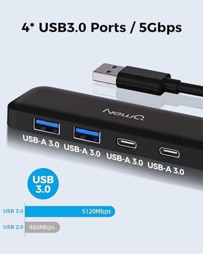 Dual USB C USB A 3.0 Hub: 4 Ports USB Hub with 2* USB-C 3.0 and 2* USB-A 3.0, Ultra Slim Portable USB Splitter Adapter for Laptop, PS4, Flash Drive, HDD, Xbox, Printer, Keyboard, Computer Accessories - size: 60cm