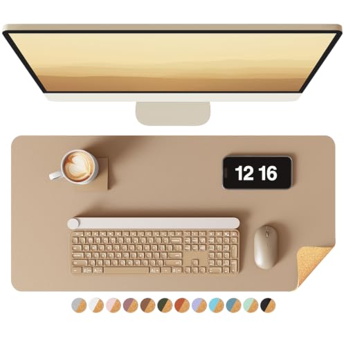 YSAGi Double-Sided Desk Pad, Leather Desk Mat, Eco Cork Desk Pad Protector, Large Mouse Pad for Desk, Waterproof Desk Blotter Pad, Writing Pad for Office/Home(23.6"x13.7",Apricot) - color: Apricot+cork, size: 23.6"x13.7"
